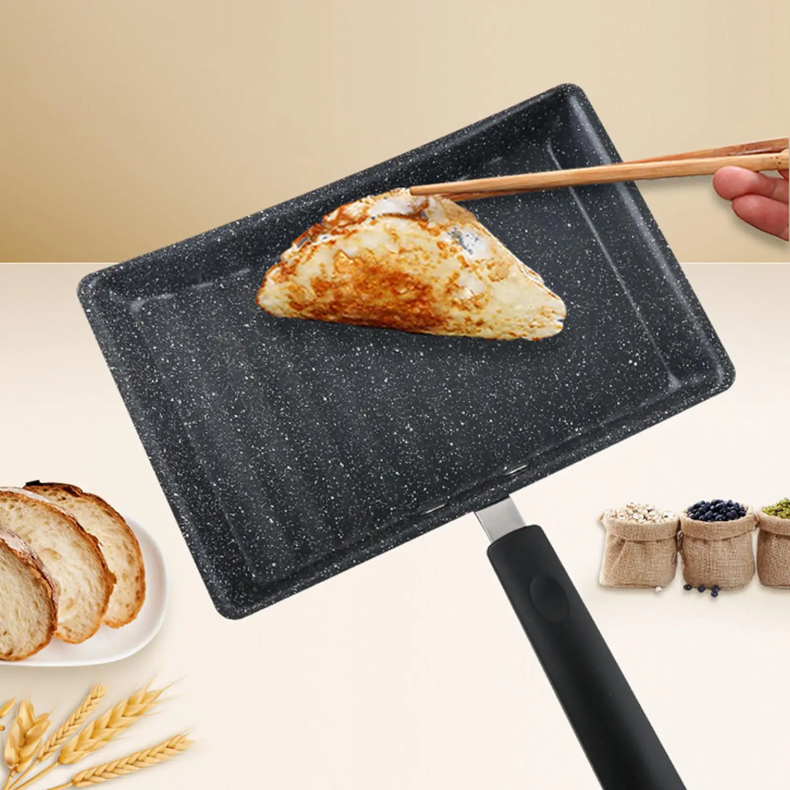 Tamagoyaki Frying Pan Non Stick Wave Bottom Maifanite Stone with Handle Japanese Omelette Pan for Fry Egg Home Kitchen Cooking