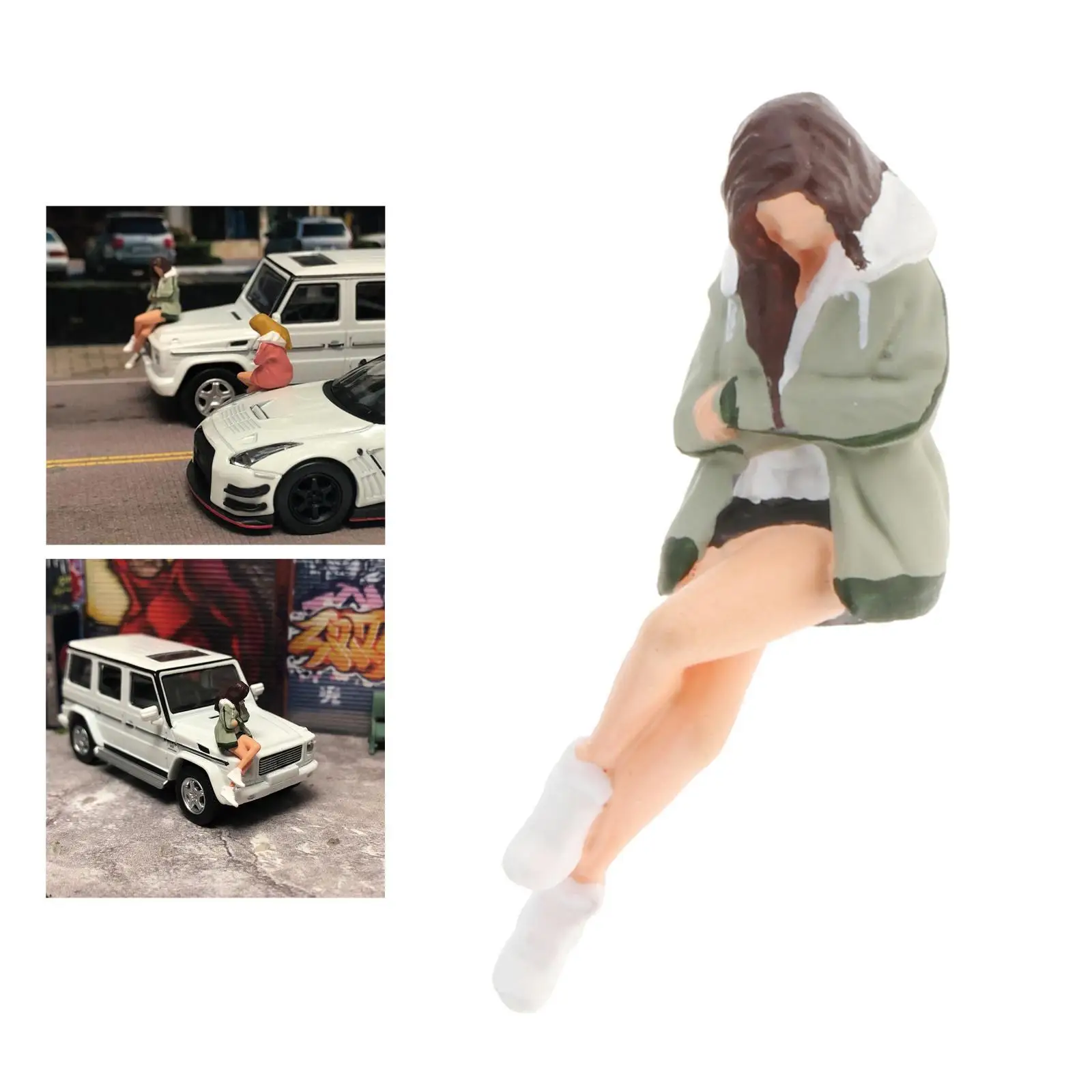 Resin 1/64 Scale Figures Diorama Miniature Model Woman for Auto Scene Decor
