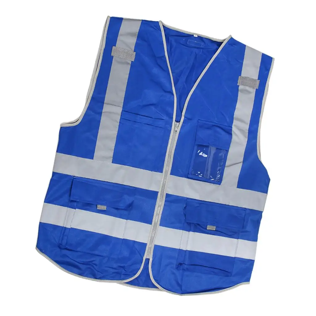 High Visibility Zippered Front Safety Vest with 2 Reflective Strips, Outdoor Security Work Top