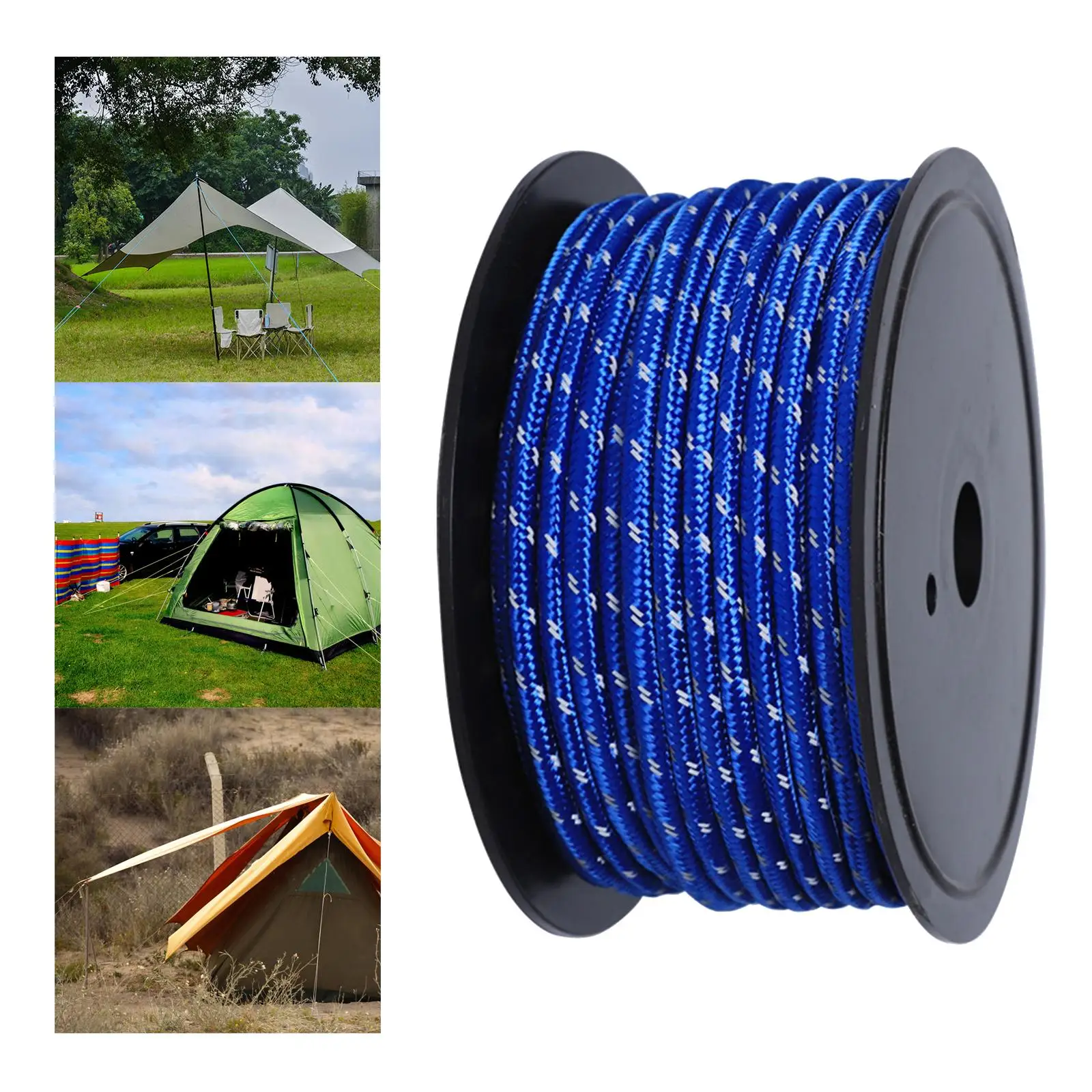 30M 6mm Reflective Tent Rope Guylines Solid Braid for Backpacking and Water Activities