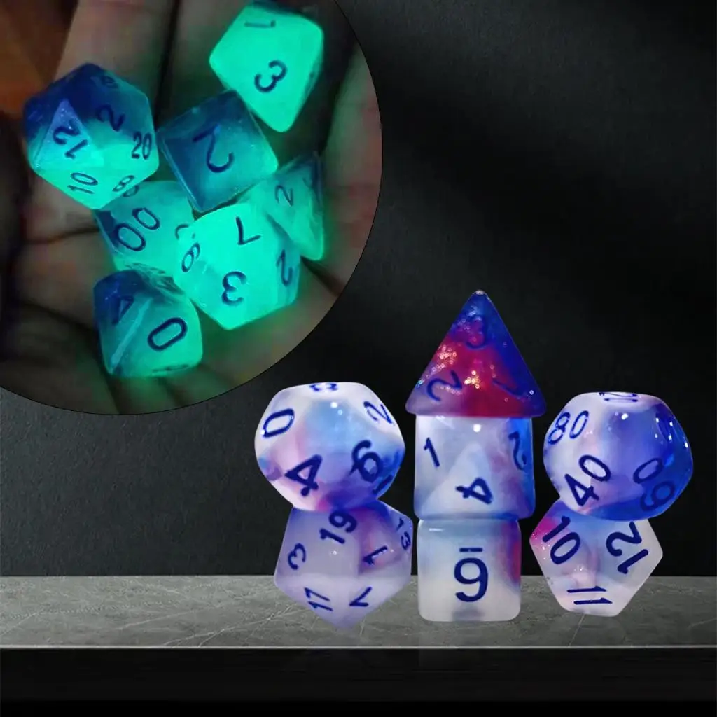 7Pack Acrylic Polyhedron Dice Glow in Dark for Teaching Prop Party Prop