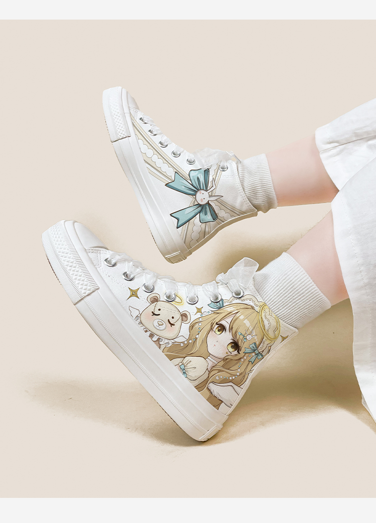 Amy und Michael Lolita Schuhe Schöne Mädchen Studenten High Top Handbemalte Canvas Sneakers Atmungsaktive Kawaii Frauen Casual Trainer – Detail 9