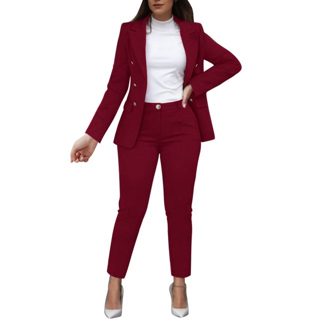 Women's Two Pieces Pant Sets Formal Business Double Breasted