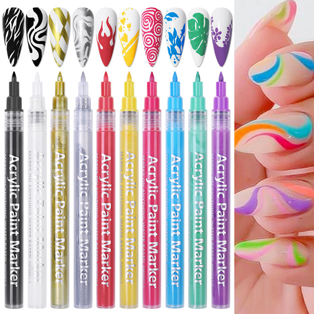 1set Nail Art Drawing Pen Graffiti Nail Acrylic Pen Waterproof Painting  Liner Diy 3d Abstract Line Nail Art Beauty Tool Manicure