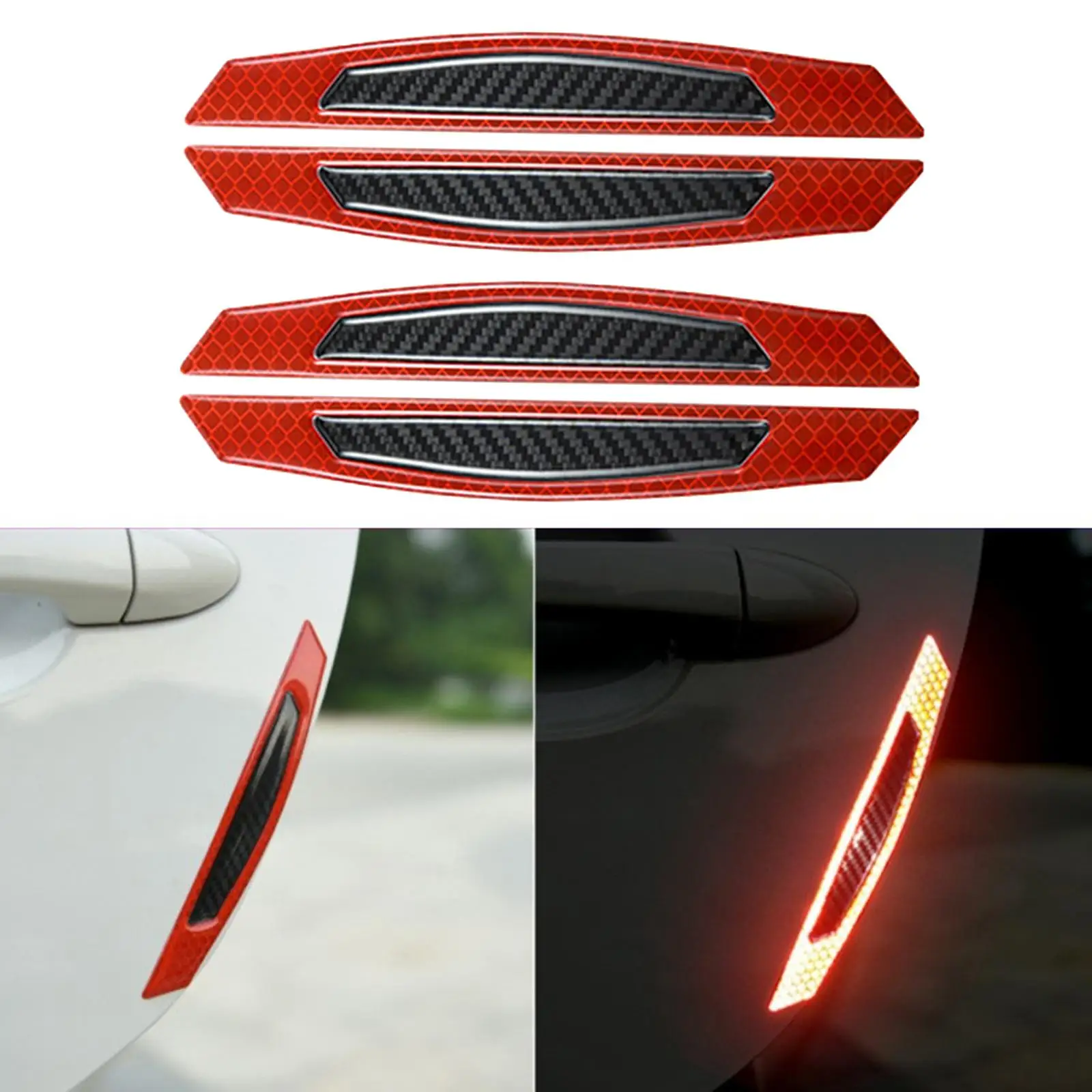 4 PCS Auto Car Door Reflective Strip Luminous Mark Sticker Decal Decoration
