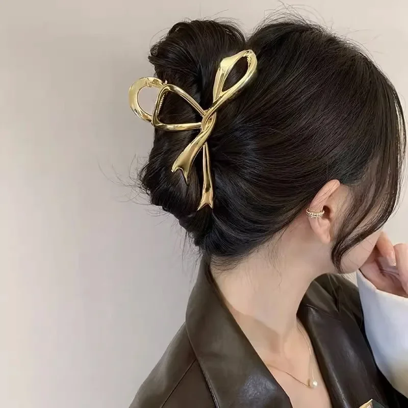 Koreanische Geometrische Metall Gold Silber Schwarz Gaint Bogen knoten Haar Klaue Clip für Frauen Dicke Dünne Kopf Zubehör Streamer Krabben Klemme – Detail 5