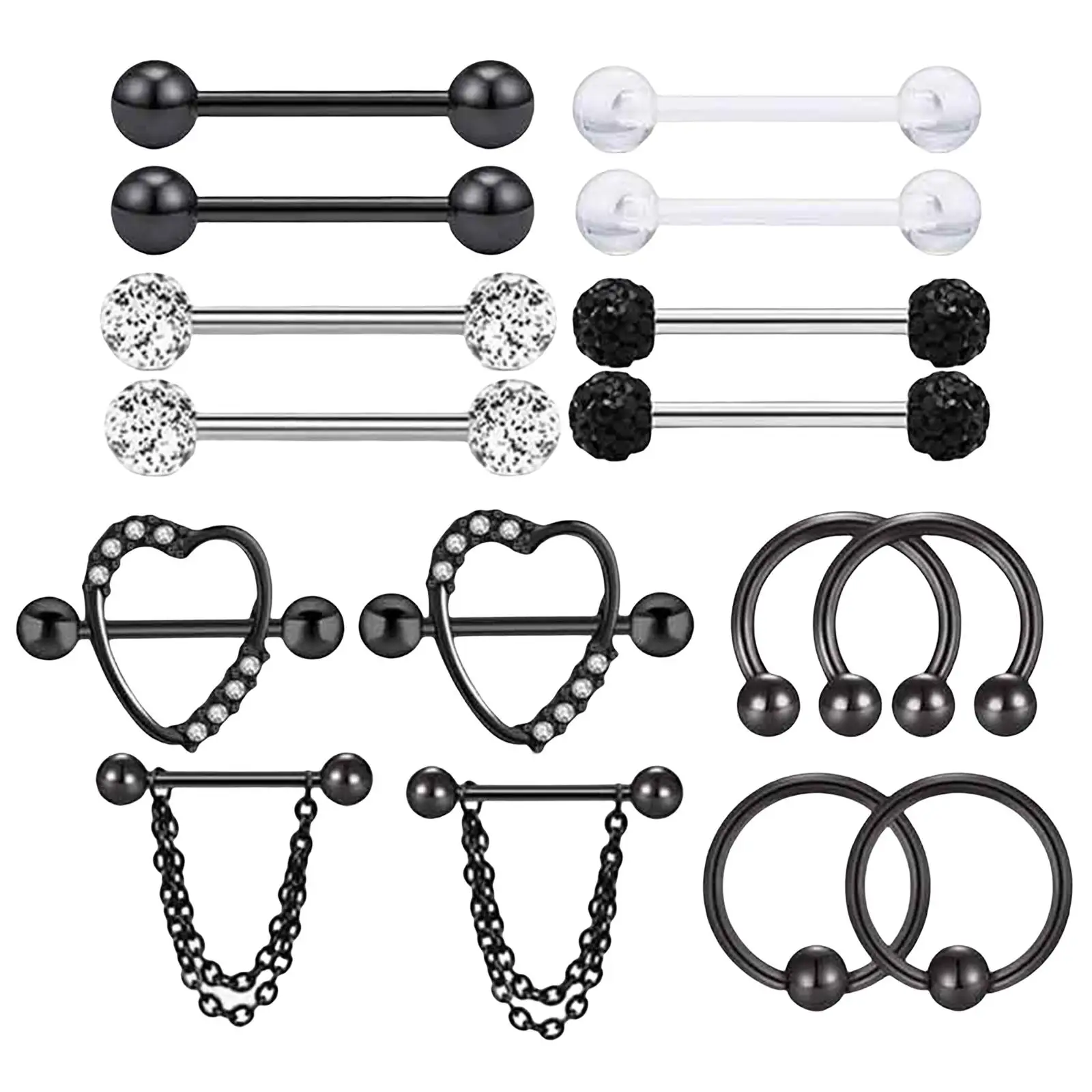 8 Pairs Charming Pierced Body Jewelry Straight Barbell Stainless Steel Studs Rings for Women Teen Girls Premium