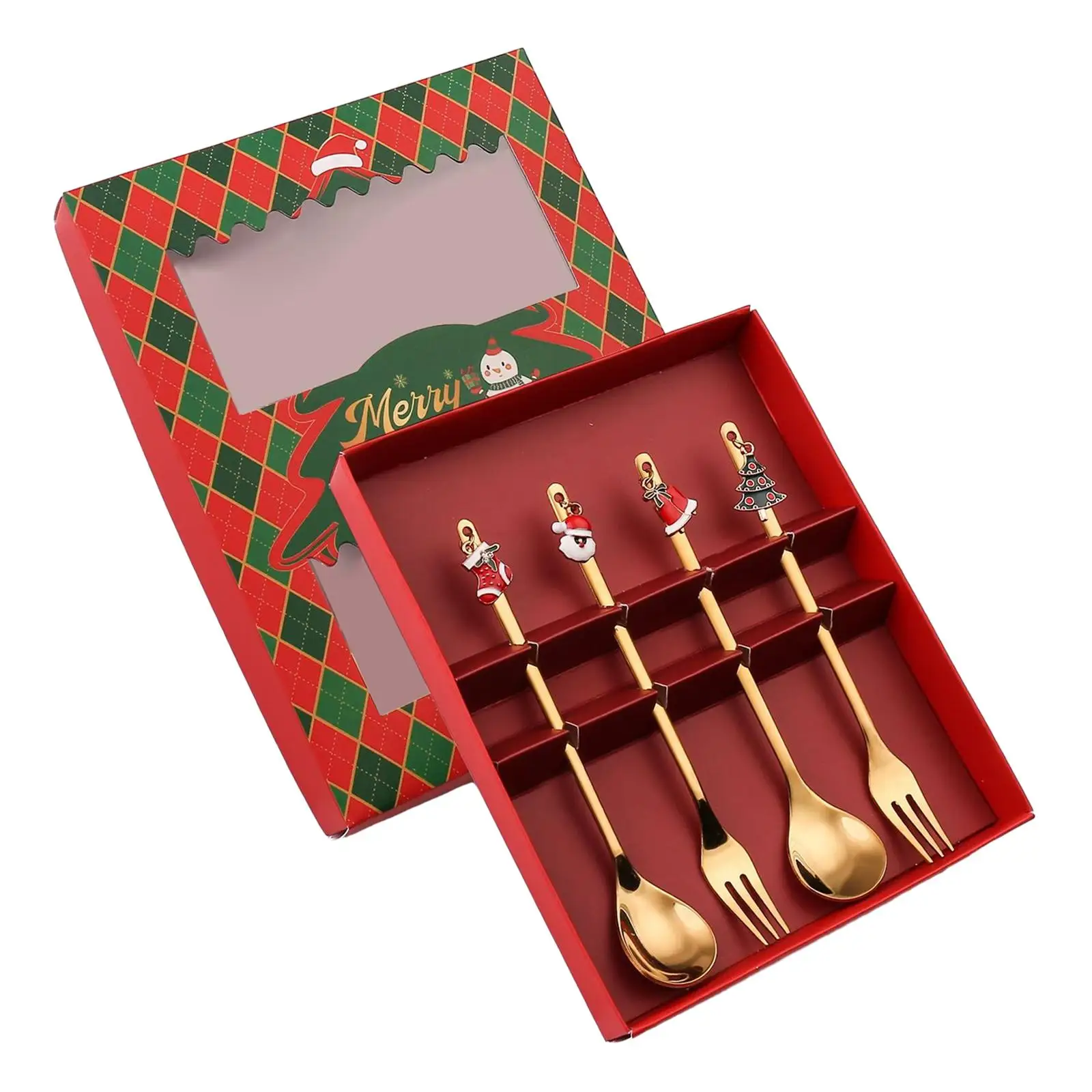 Stainless Steel Spoon Fork Tea Spoons Coffee Spoon Christmas Forks and Spoons Set for Kitchen Holiday Wedding Party Restaurant
