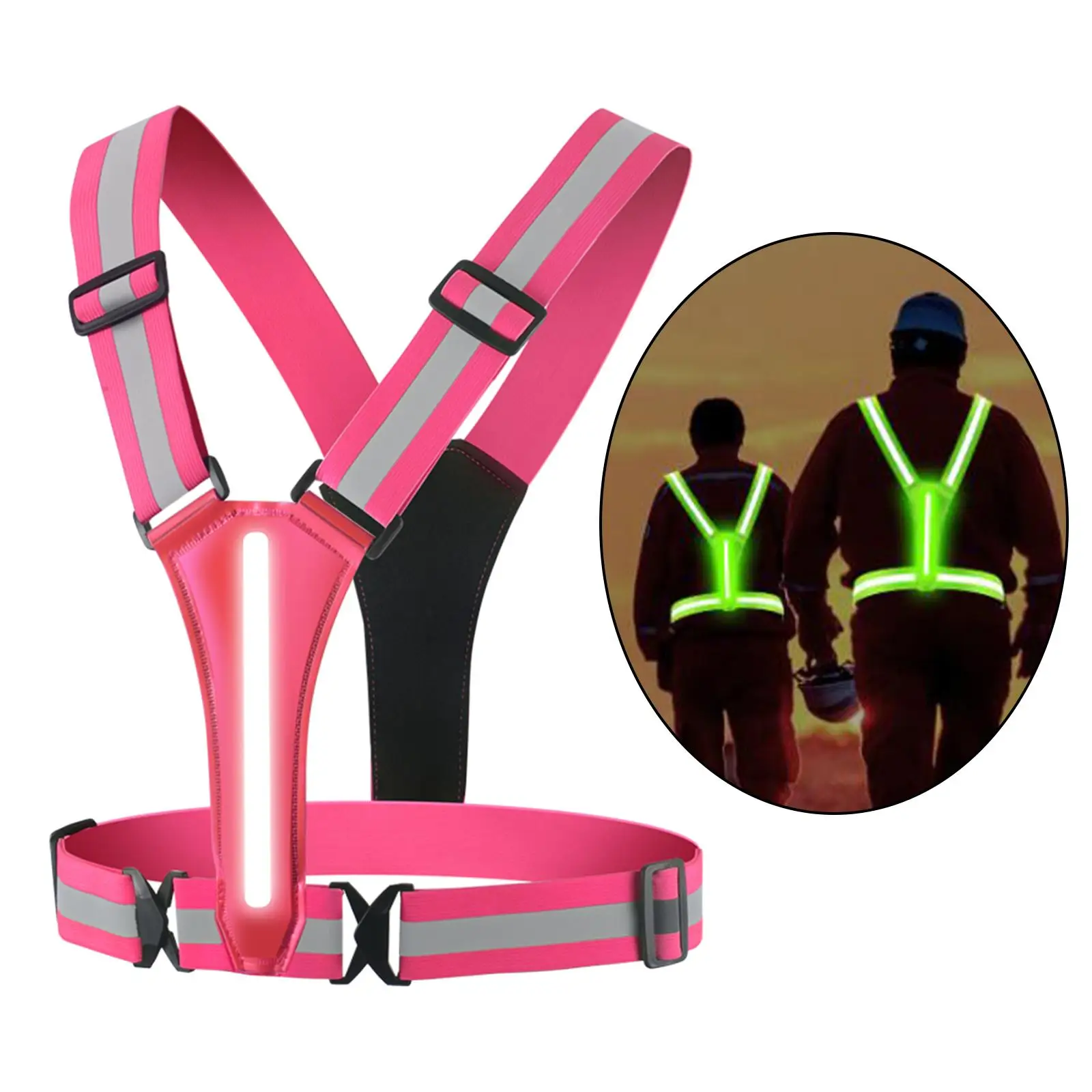 LED Reflective Vest Adjustable USB Rechargeable Long Distance Visible Running Gear for Night Walking Running Camping Men Women