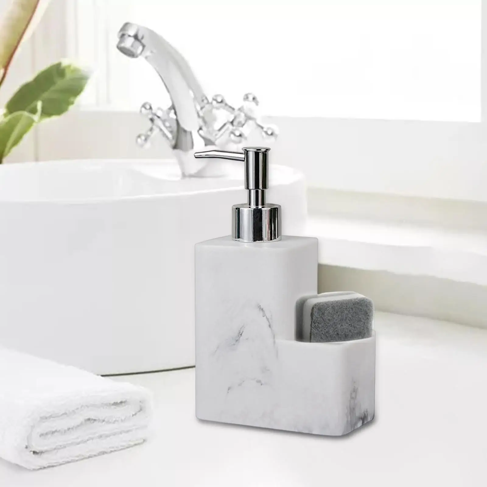 350ml Soap Dispenser Bottle Stores Scrubbers Marble Surface for Bathroom Countertop