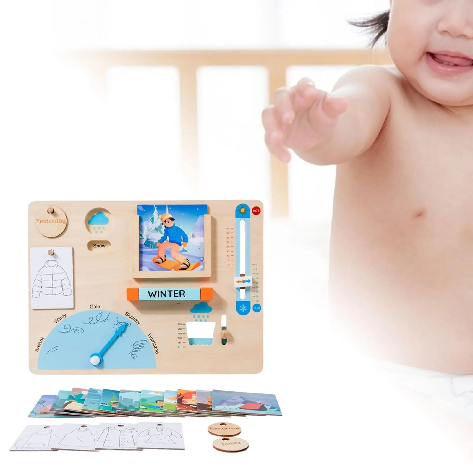 Wooden Weather Board Climate Teaching Toy Early Educational Toy Matching Game for Toddlers Children Kids Birthday Gifts