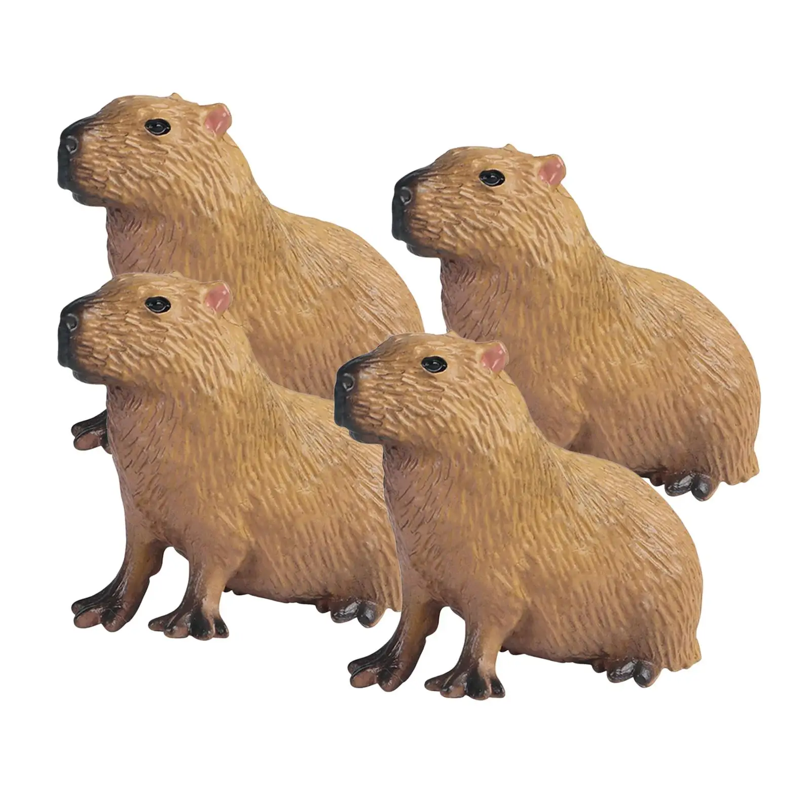 4x Capybara Figurines Toys Animals Model Playset for Home Ornaments Decor