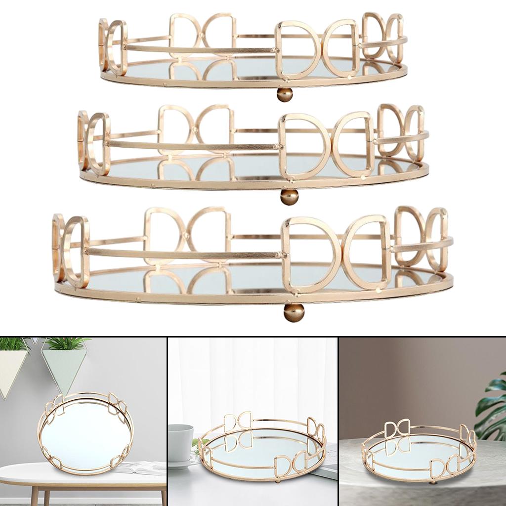 Description Picture 5 of itemDecorative Glass Metal Tray Round Plate Mirror Decorative Cosmetics Tray Jewelry Perfume Organizer for All Occasions