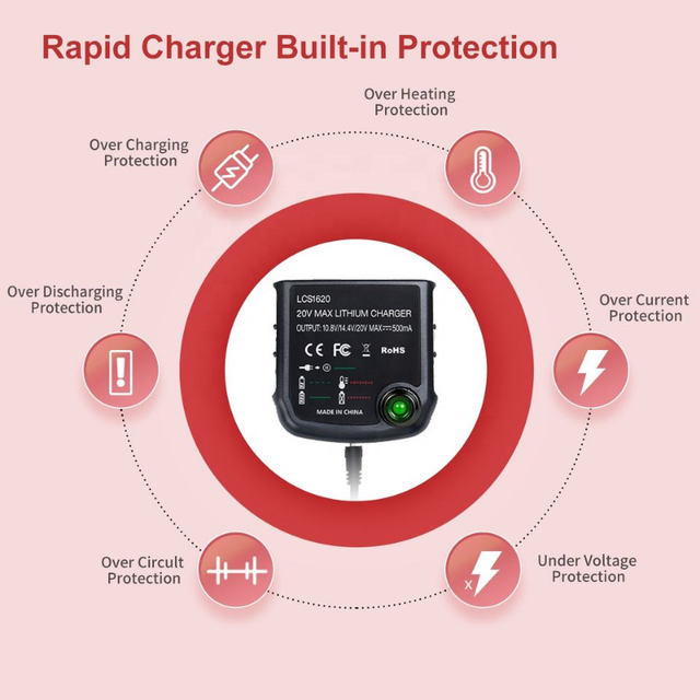 LCS1620 Li ion Battery Charger For Black Decker 10.8V 14.4V 20V Serise LBXR20 Electric Drill Screwdriver Tool Battery Accessory