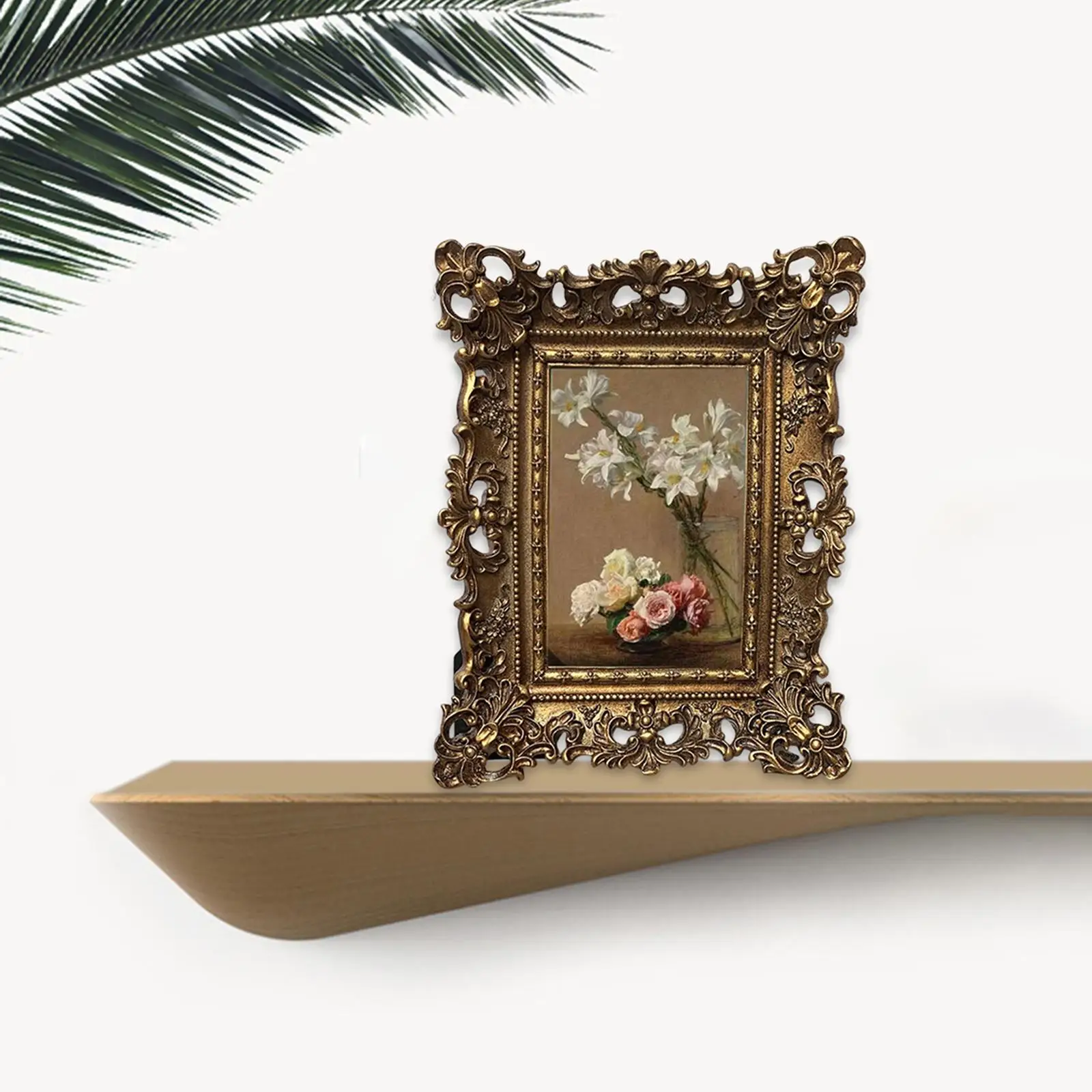 Photo Frame Picture Display Holder Embossed Floral Tabletop Wall Hanging Picture Frame for Home Decor