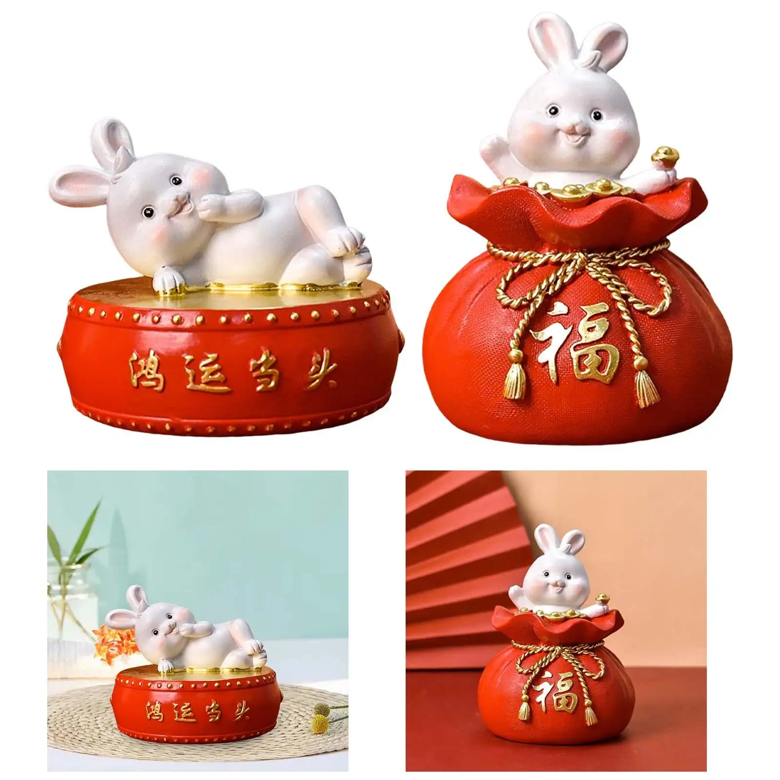 Lucky Rabbit Statue Money Box Figurines Ornament for Spring Festival Cabinet