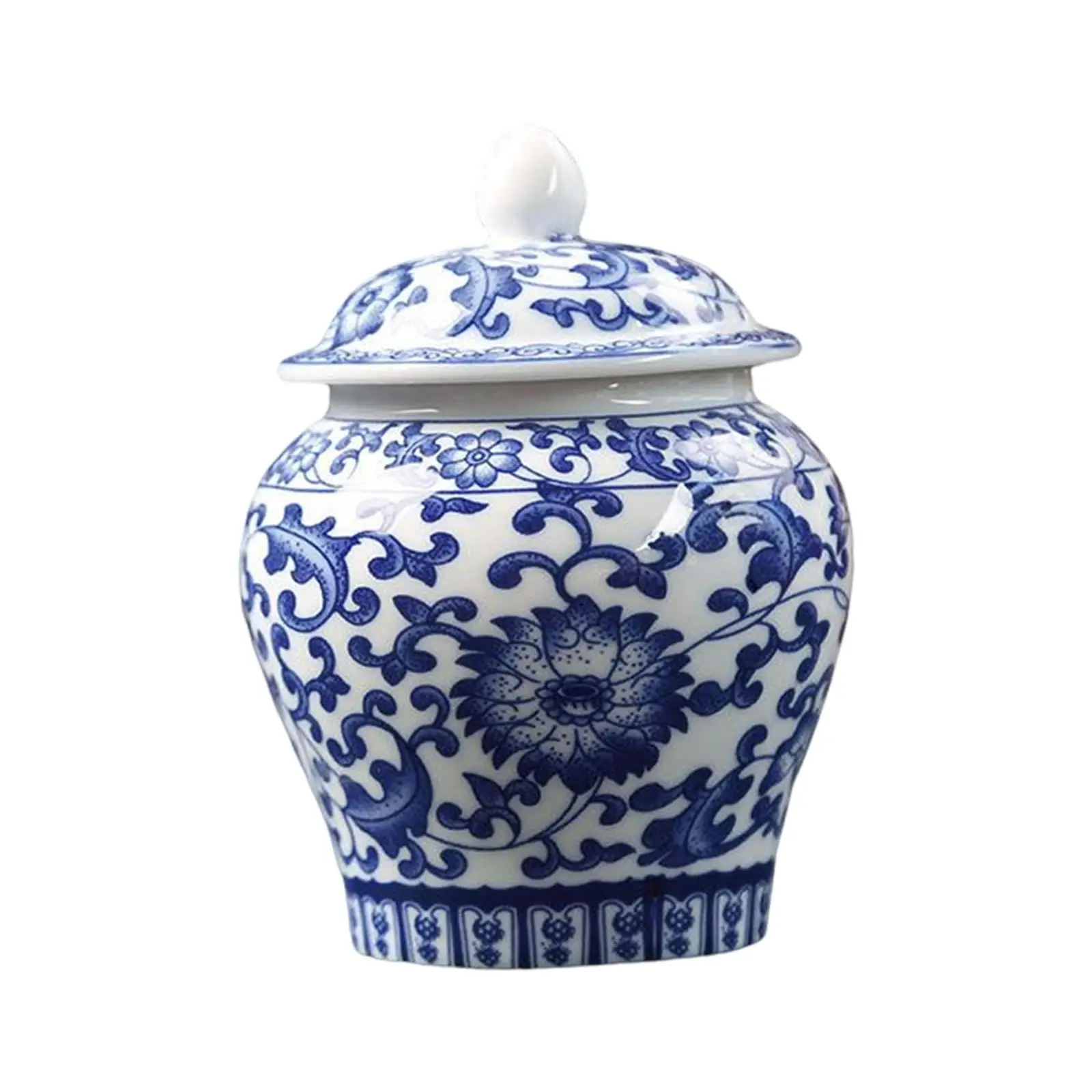 Blue And White Porcelain Ginger Jar Tea Storage Jar with Lid Kitchen Decor