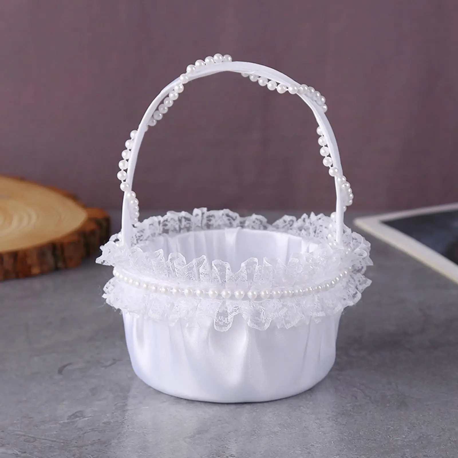Romantic Wedding Flower Girl Basket White European Style Delicate for Favors Centerpiece