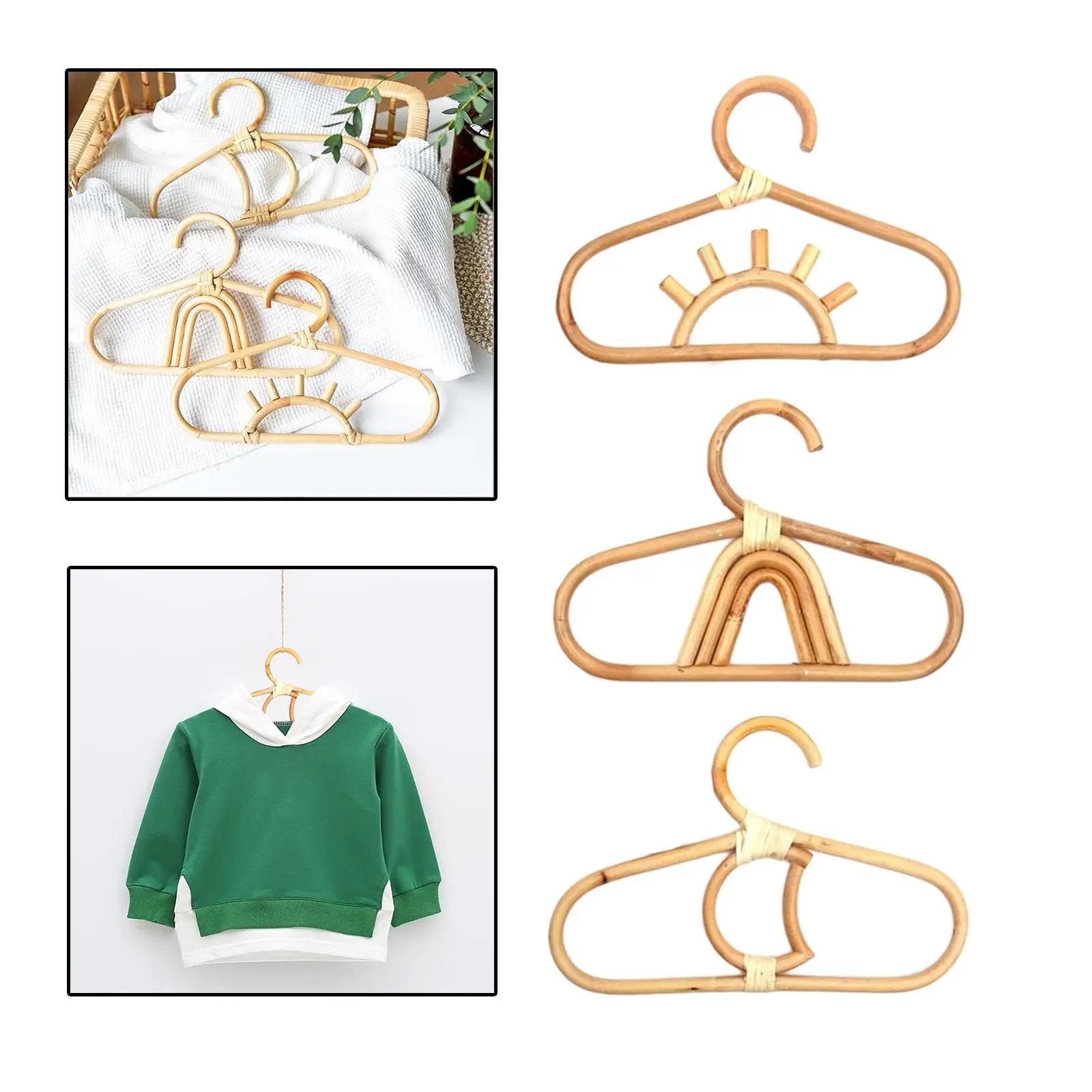 3Pcs Kids Clothes Hanger Rattan Smooth Room Organizer Bamboo Clothes Hangers Coat Hangers Clothes Hat for Children Kids Baby