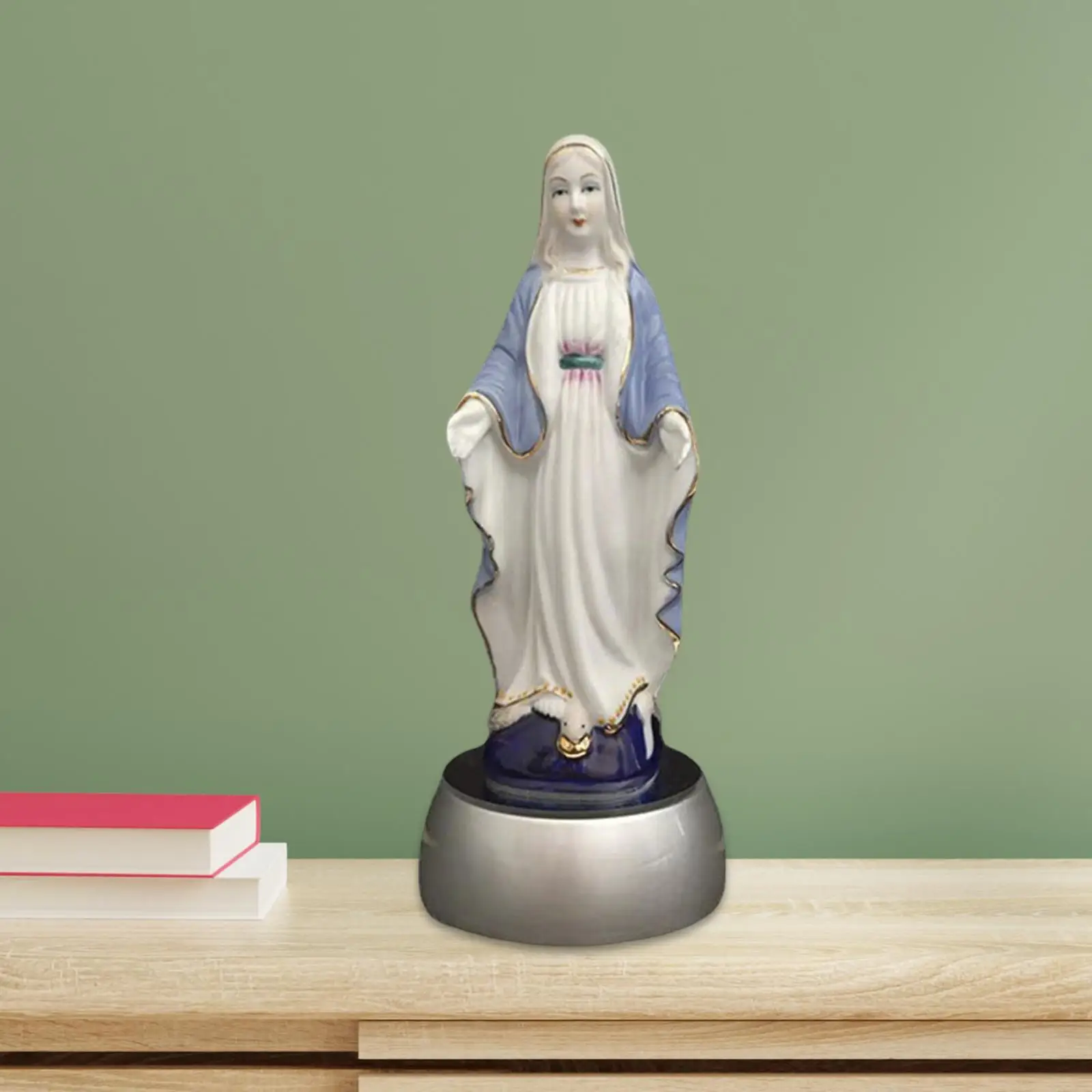 Bedside Table Lamp Ceramic Virgin Mary Statue LED Night Light for Bookshelf Bedroom