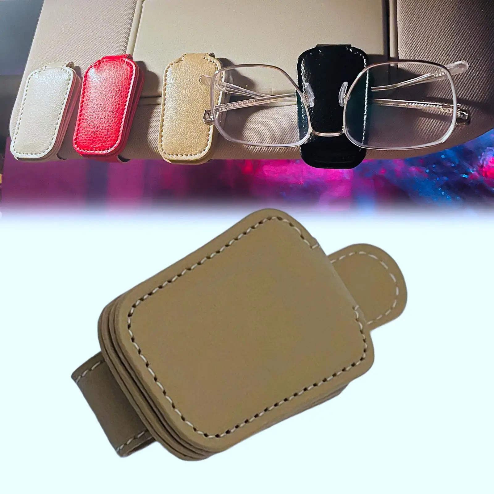 PU Leather Car Sun Visor Sunglasses Holder Clip Storage for