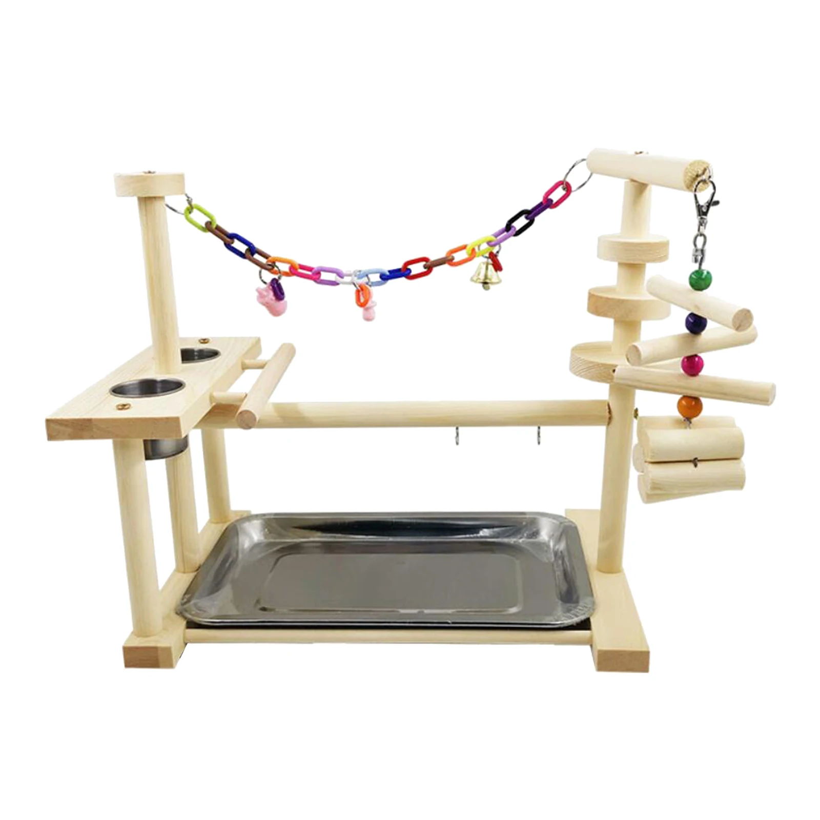 Parrot Playstand Bird Play Stand Cockatiel Playground Wood Perch Gym Playpen Ladder with Feeder Cups Toys 