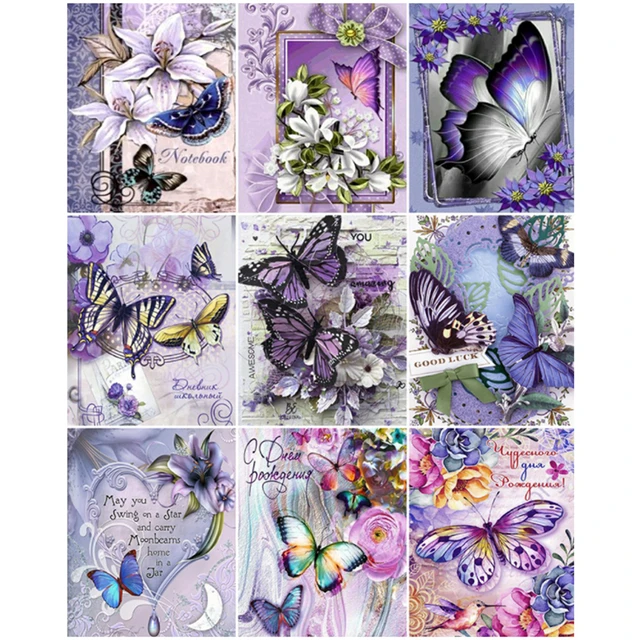 5D Diamond Painting Light Purple Leaf Butterfly Kit