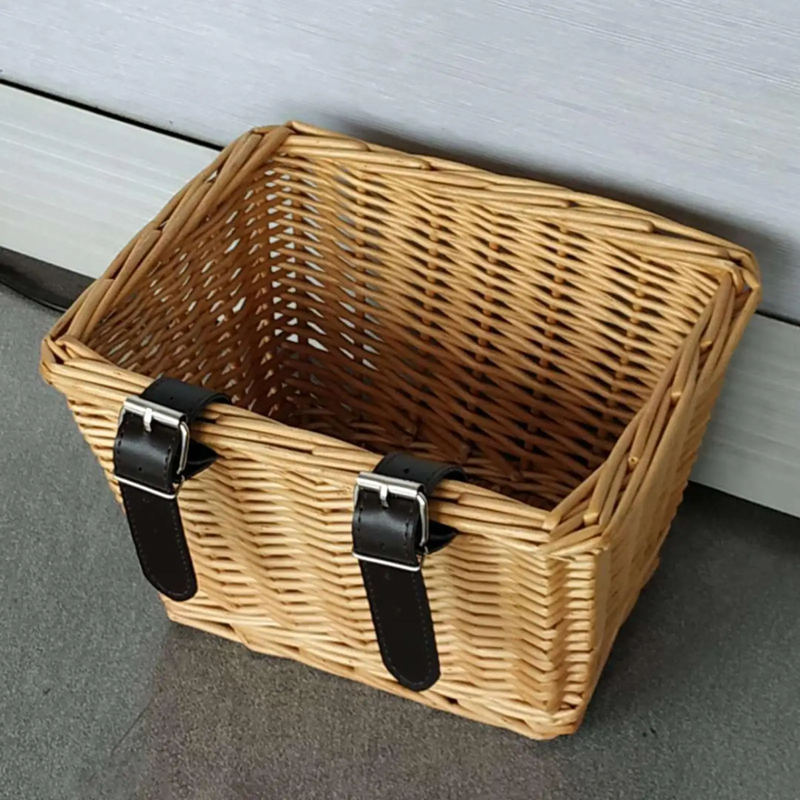 Wicker Bikes Basket Bicycle Pet Carrier Front Storage with Leather Straps Comfortable Cargo for Cycling Riding Camping Outdoor