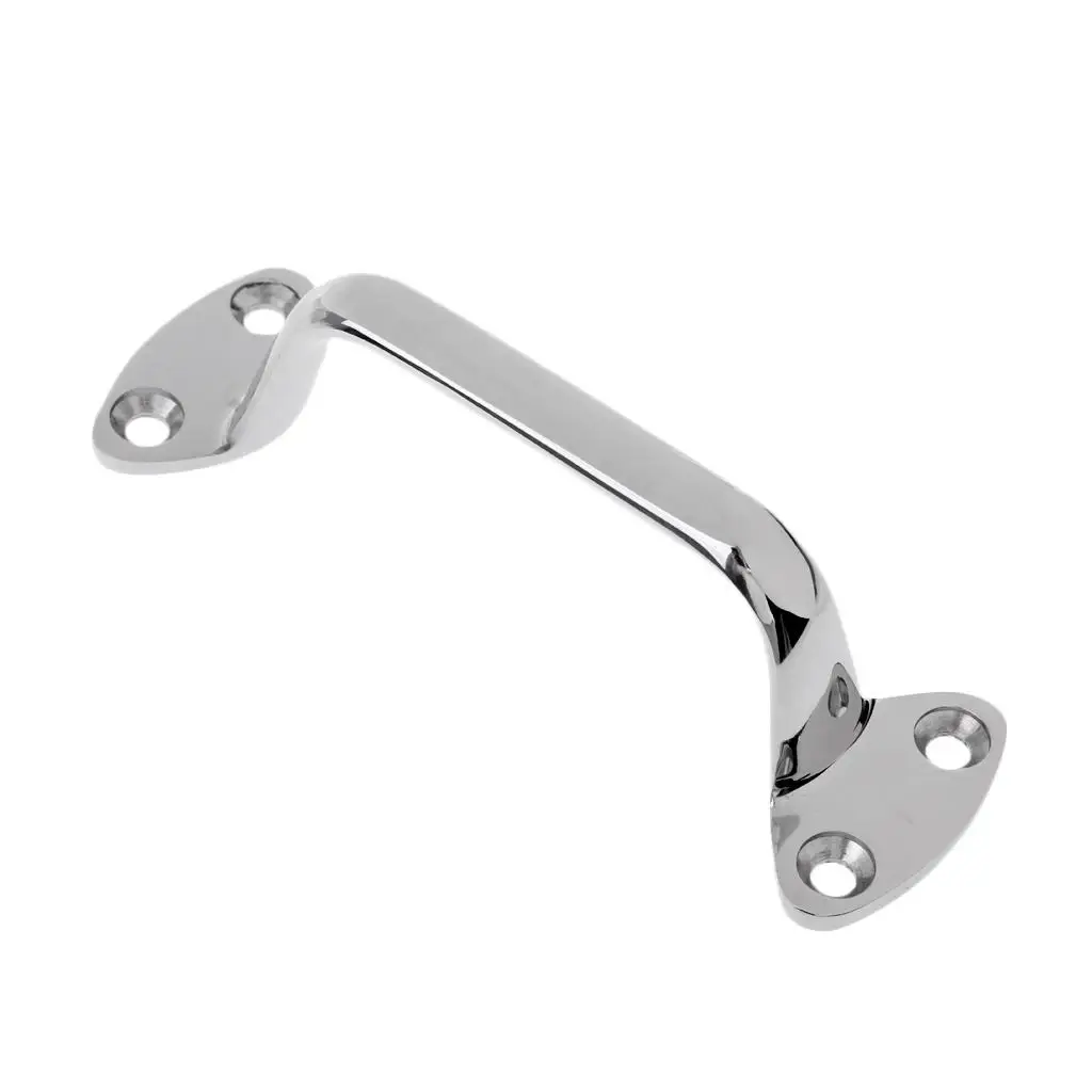 Polished 316 Stainless Heavy Duty Boat Marine Grab Handle Hand Rail Hardware, Length 6-inch with 4 Holes 1/4inch