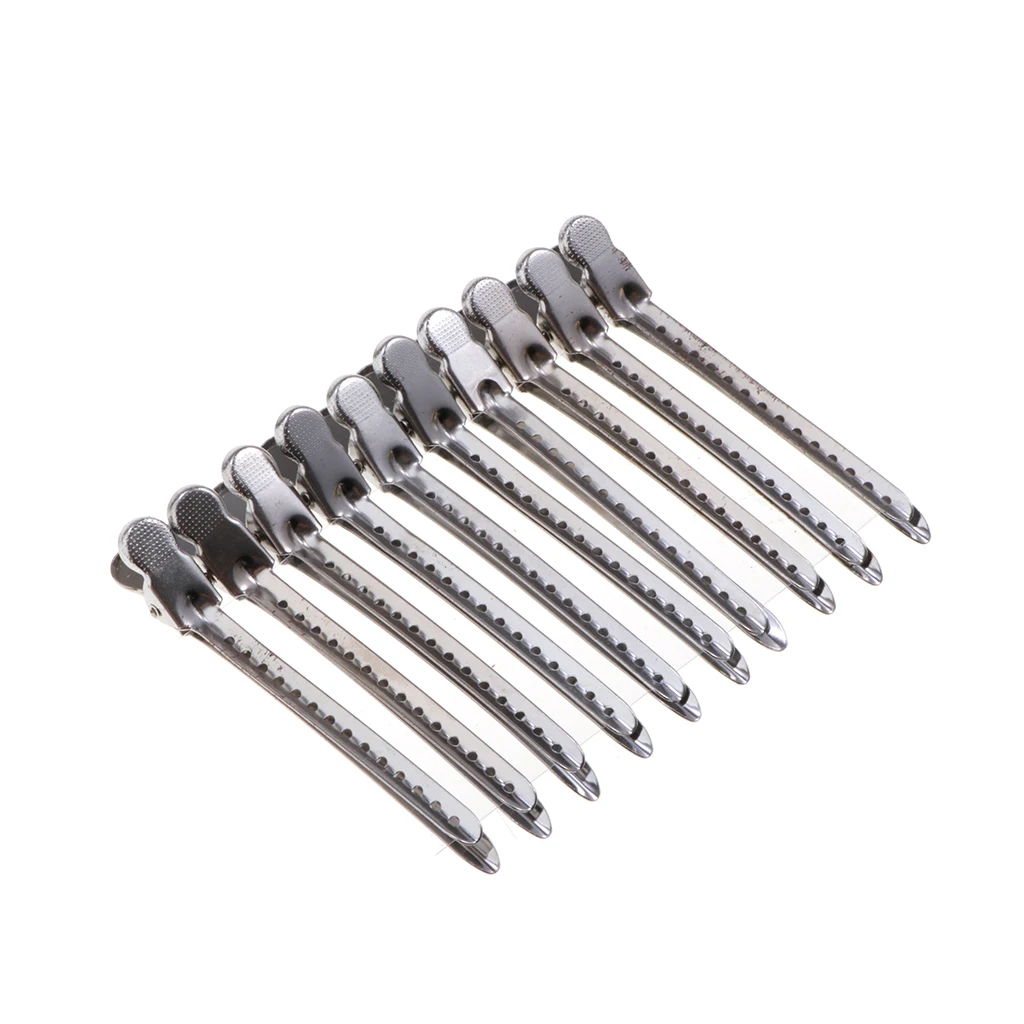 10PCS 3.5 Inches Duckbill Hair Clips Metal Alligator Clips with Holes, Hairdressing Salon   Hairpins for Girls