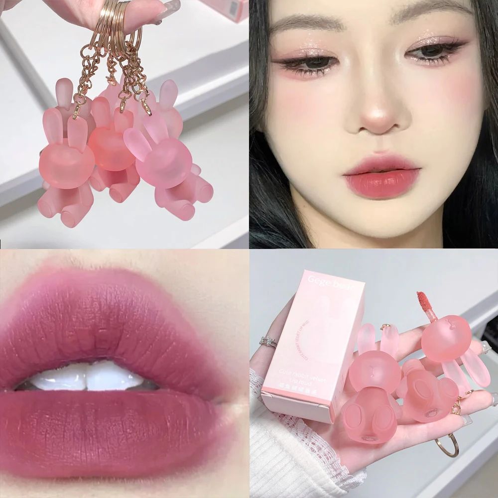 Best of Cute Bear Keychain Velvet Matte Nude Lip Gloss Waterproof Lasting Non-stick Cup Nude Red Liquid Lipstick Korea Makeup Cosmetics Reviews & Tips