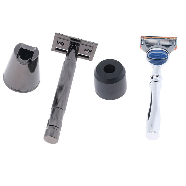 Men`s Double Edge Shaving Safety Razor Shaver with Base Stand Holder Kit