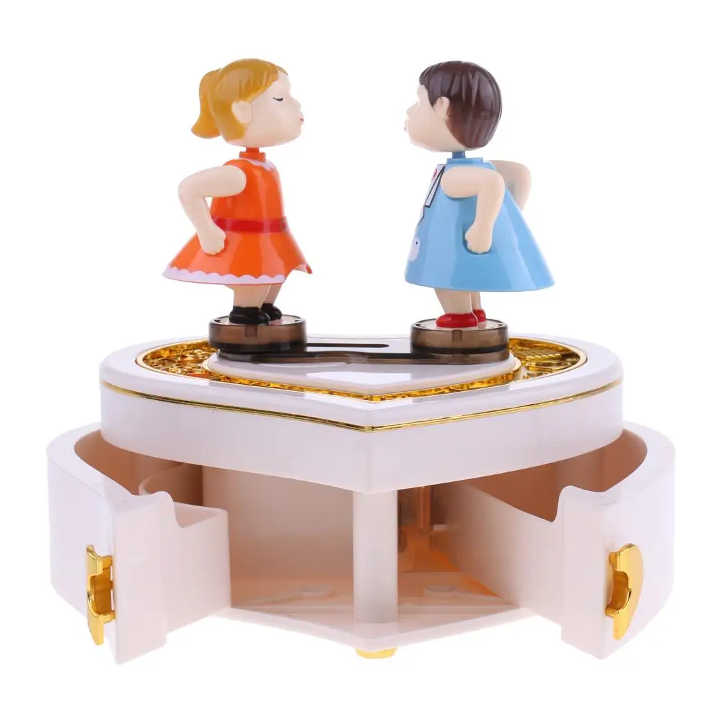 Lovely Heart Shape Kissing Doll Music case music Box Jewelry Box Decoration Craft Toys