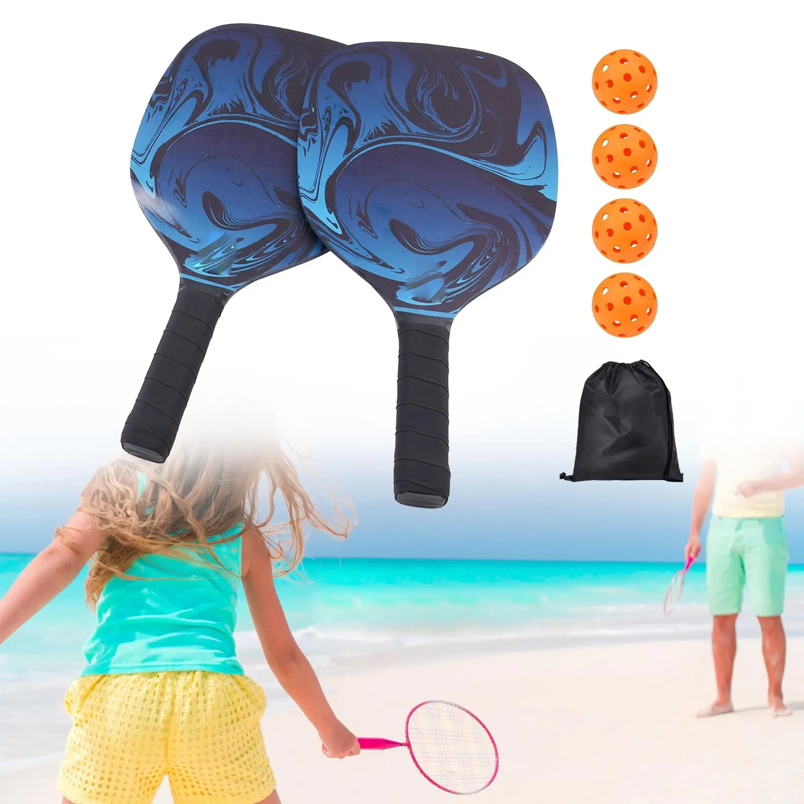 Pickleball Paddles Set Wooden Storage Bag and 4 Balls for Beach or Park