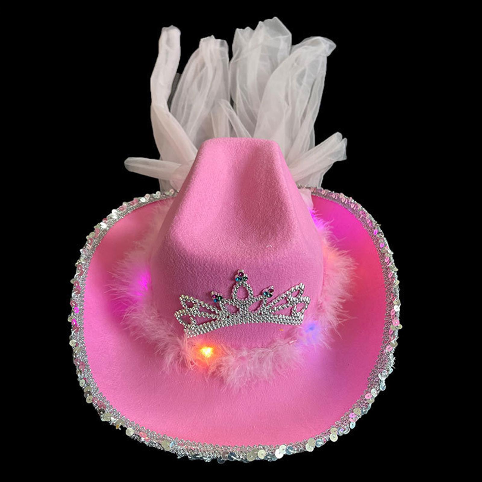 Pink Cowgirl Hat LED with Crown Sequins 