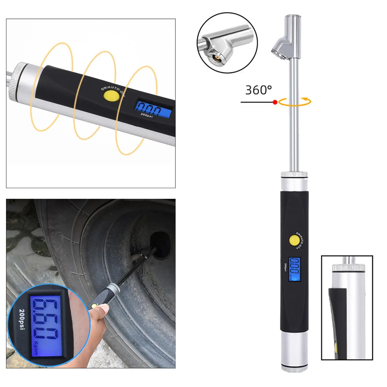 Digital Tire Pressure Gauge with Backlit LED Heavy Duty with Extended Swivel Air Chuck Fits for Van Motorcycle Truck