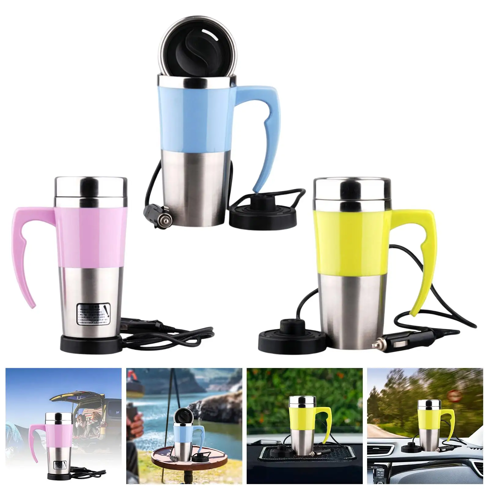 Car Electric Kettle 12V 350ml Electric In-Car Stainless Steel Portable Car Water Heater Mug Fit for Tea Hot Water Camping Boat