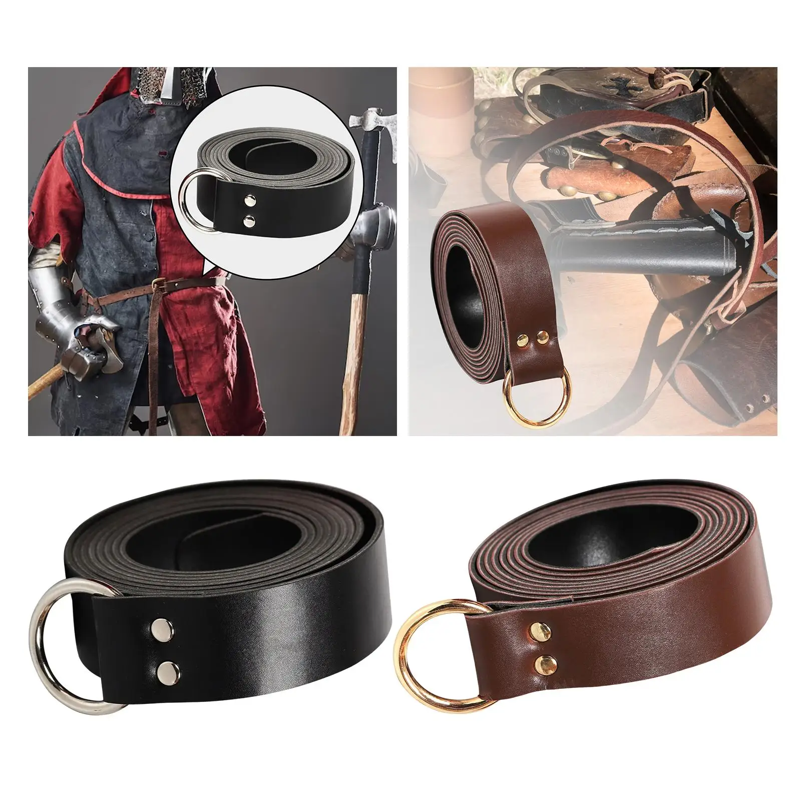 PU Leather Belt Wrap Around Adjustable Medieval Knight Waist Belt for Stage Props Costume Accessory Horseman Pants Jeans