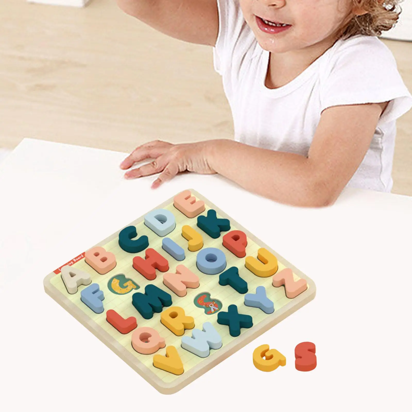Montessori Wooden Puzzle Matching Game Chunky Letters for Preschool Boys