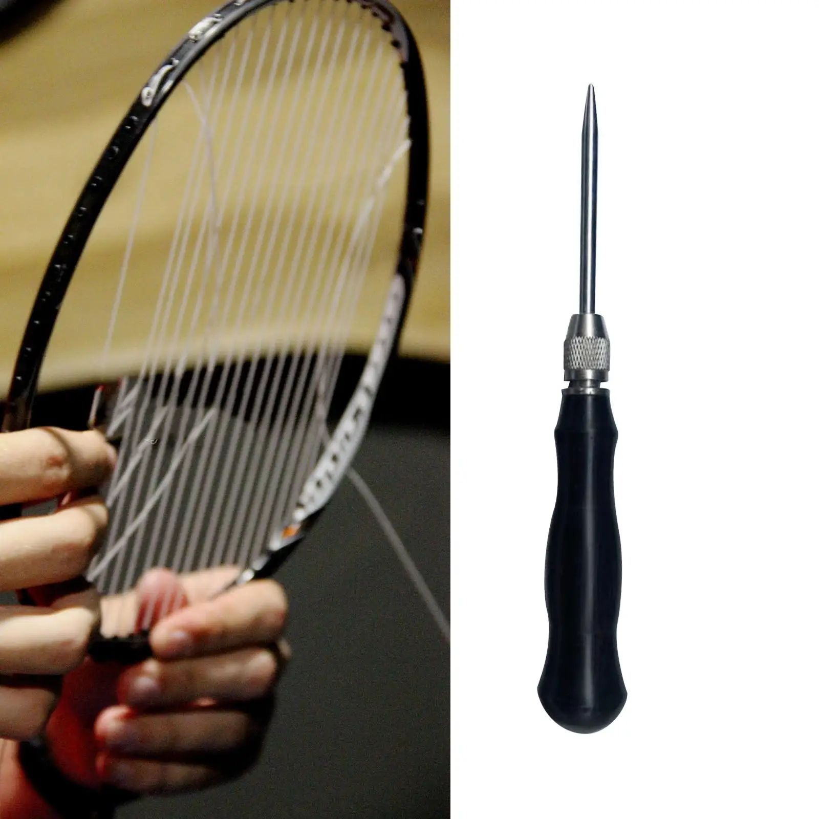 Racket Stringing Awl with Wooden Handle Hand Tool for Racquet Tennis Squash