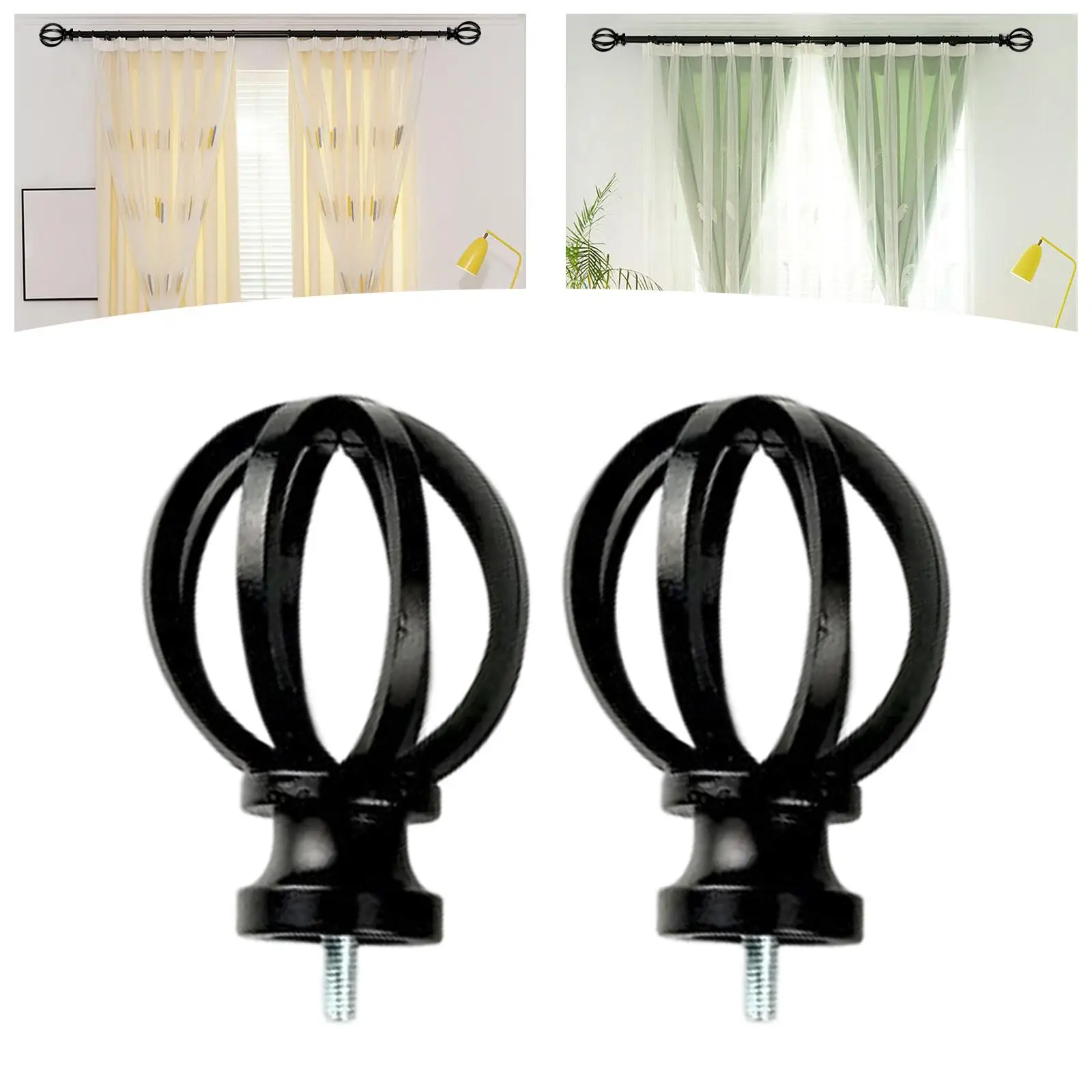 2 Pieces Cage Window Curtain Rod Finial Ends 5/8 inch Diameter Decorative Vintage Drapery Rod Finials for Bathroom Living Room