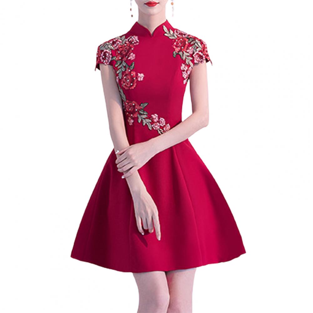 novas mulheres cheongsam vestido estilo chinês meia gola alta cintura acima do joelho comprimento temperamento vestido chinês para banquete