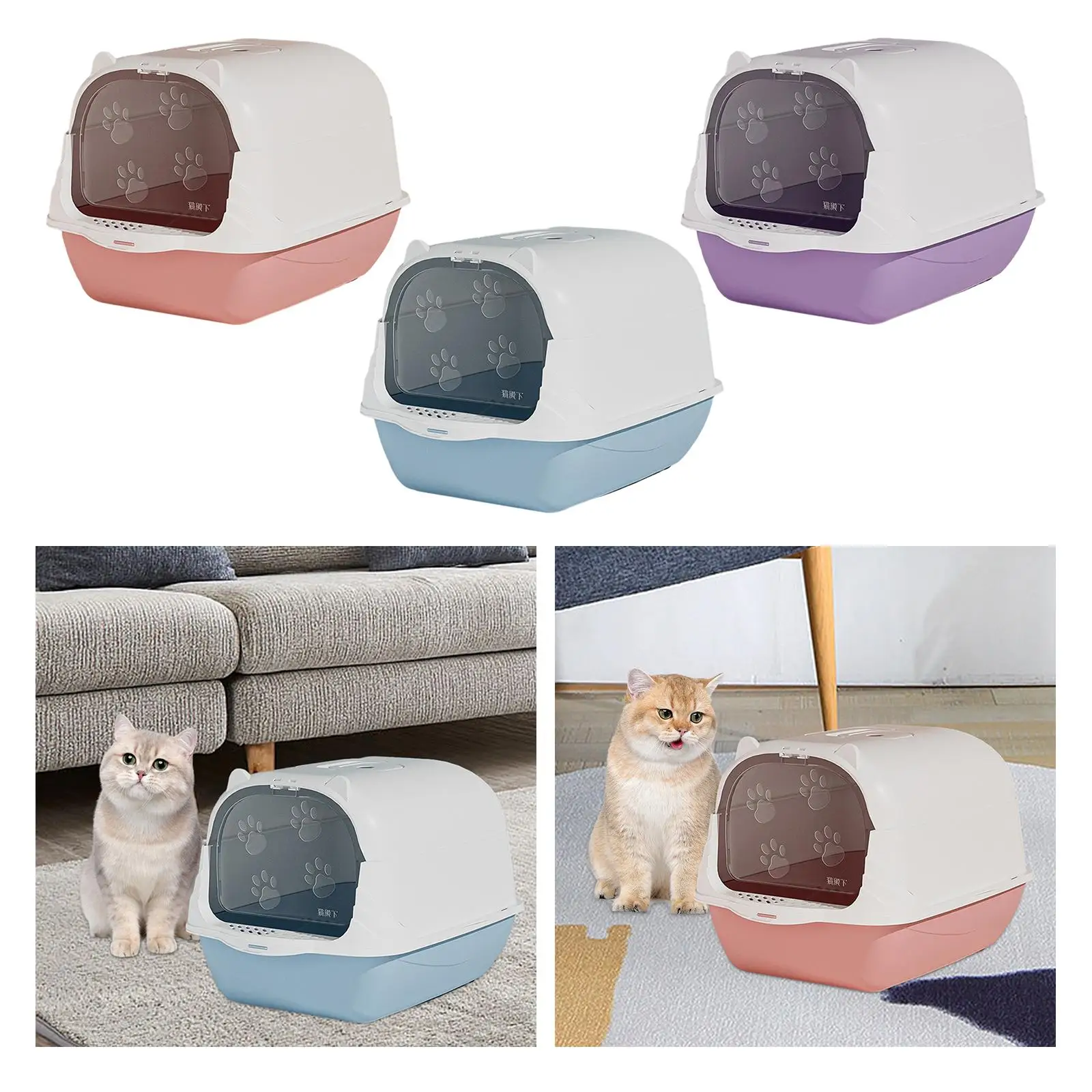 Hooded Cat Litter Box with Lid Enclosed Cat Toilet Hooded Pet Litter Tray with Front Door Durable Pet Litter Box Pet Accessories