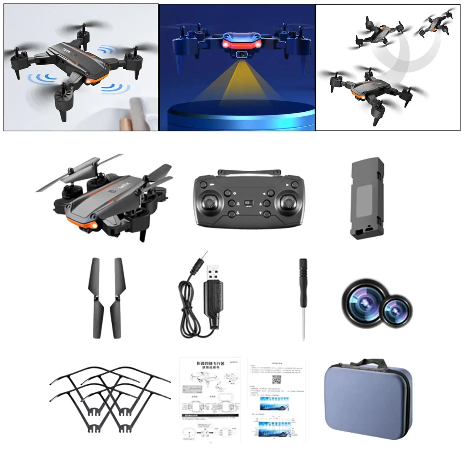 Foldable RC Drones Quadcopter 4K Adjustment One Key Return Powerful Power Motor Obstacle Avoidance Airplane Model Profissional