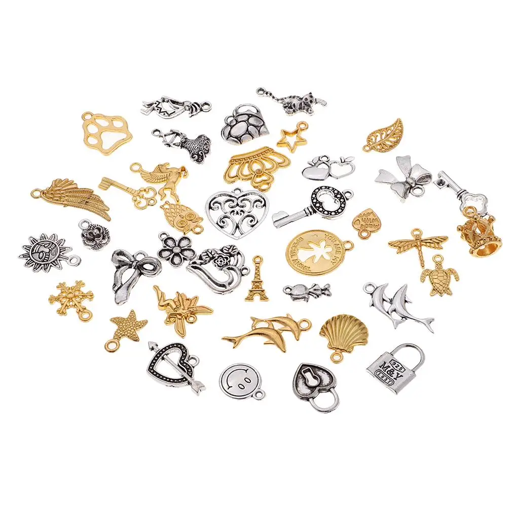 Jewelry Craft Designs - 40 Vintage Mixed Metal Charms Pendants DIY Findings