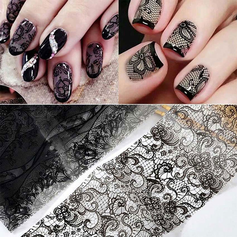 Best of 16 Sheet Black Lace Flower Nails Sticker White Star Transfer Nail Foil Adhesive Manicure Nail Stickers Designer Art Decoration Reviews & Tips - Image 2