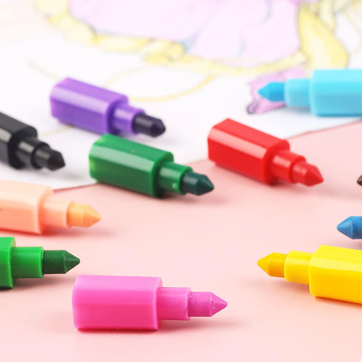 Conjunto Empilhável Rainbow Crayons, 12 Lápis Cores,