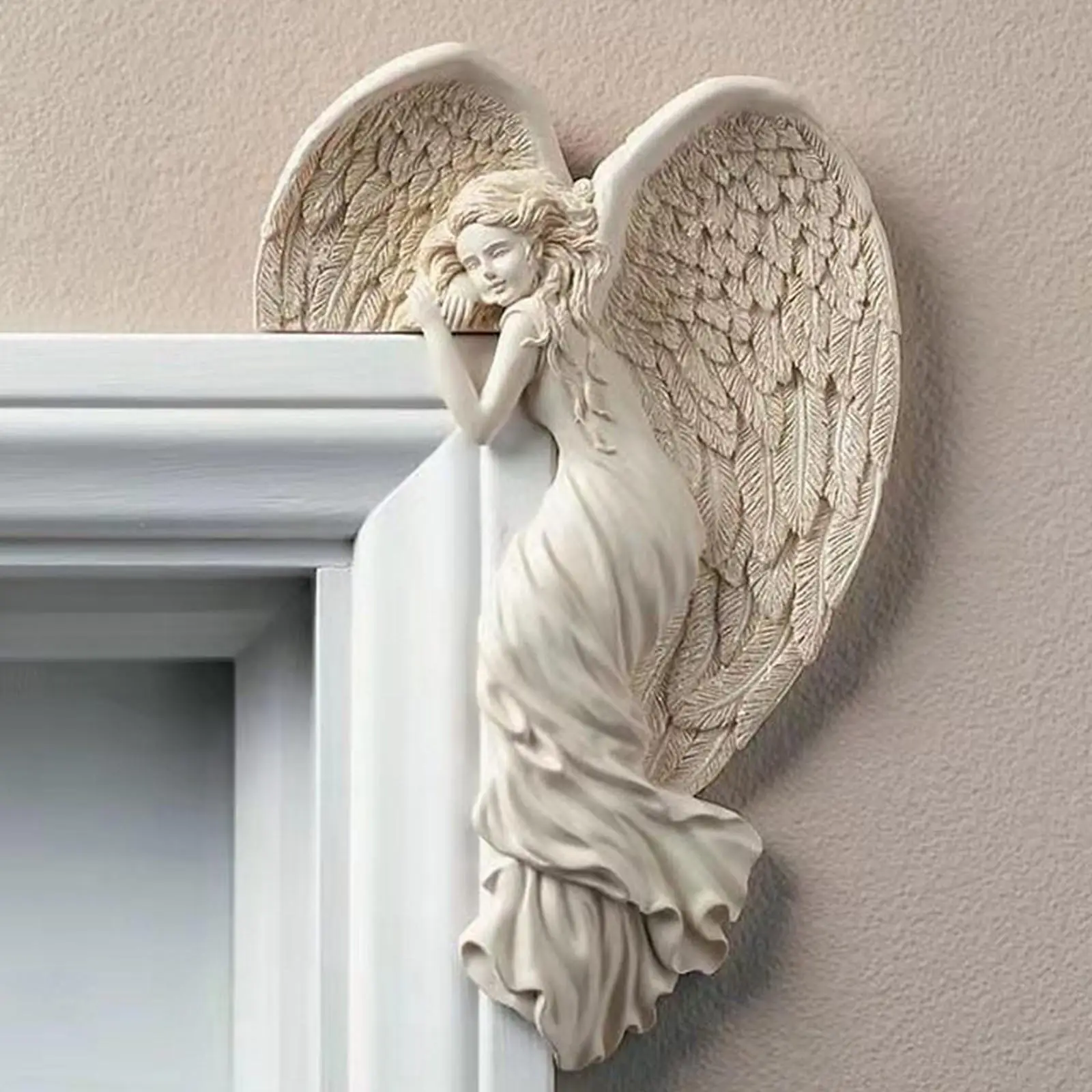 Angel Wall Decoration, Antique Hanging Resin Angel Wings, Wall Art Décor Sculpture for Home Bedroom Living Room Garden Fairy