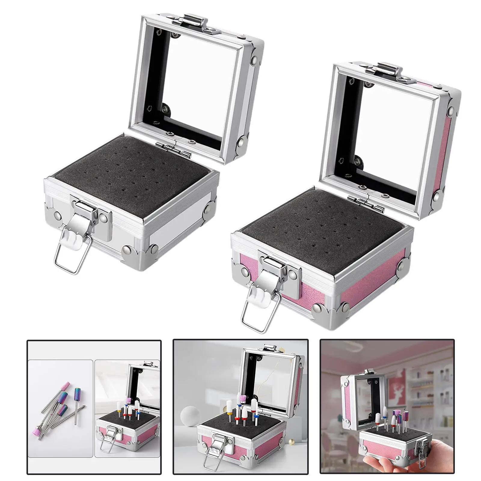 2  Bits Holder Manicure Tools Aluminum Alloy Portable Accessories Organizer Container Grinding Head Bit for Household Salon