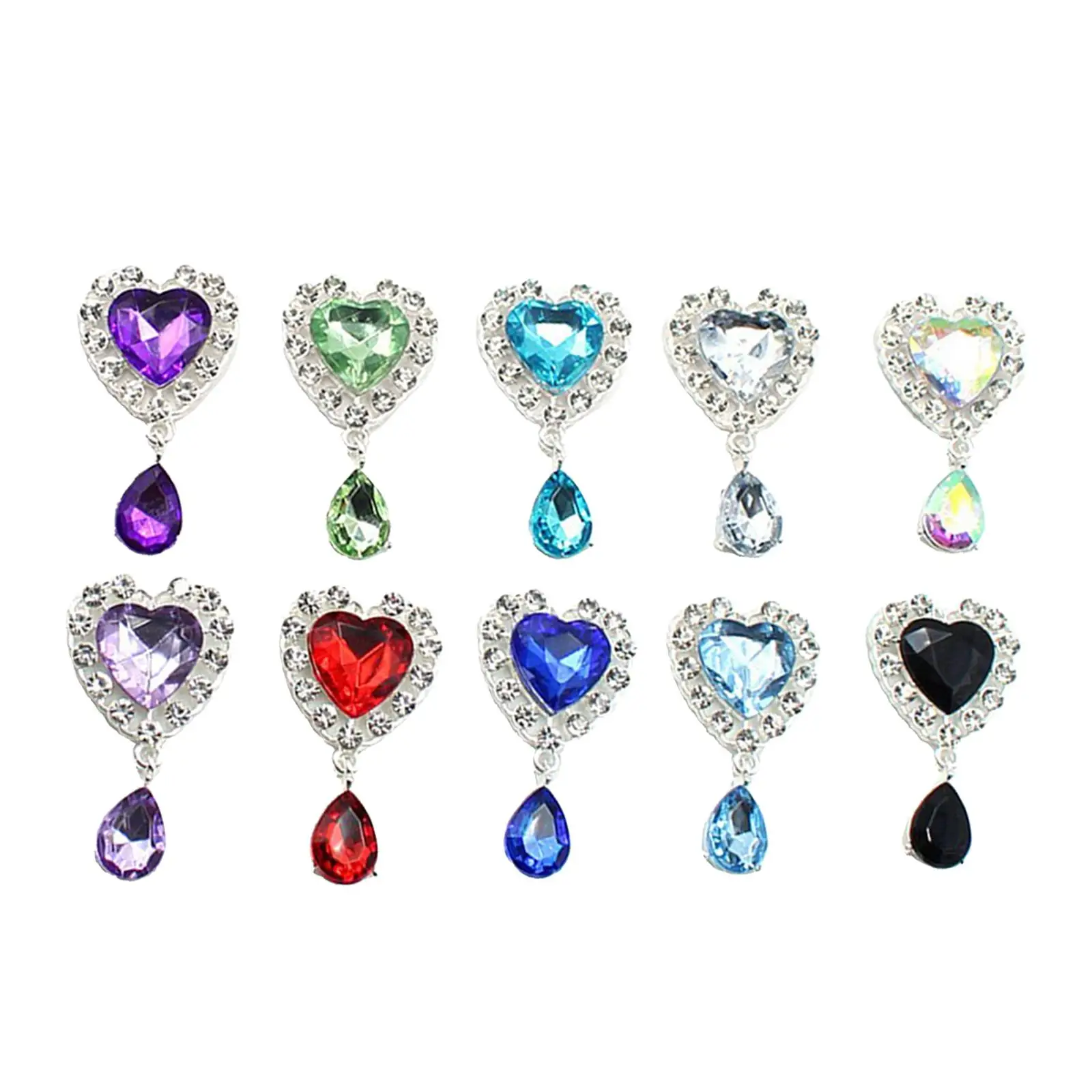 10Pcs Heart Rhinestone Buttons 45mmx25mm Mixed Color Rhinestone Charms Pendant for Diy Clothes Headband Dress Jewelry Making